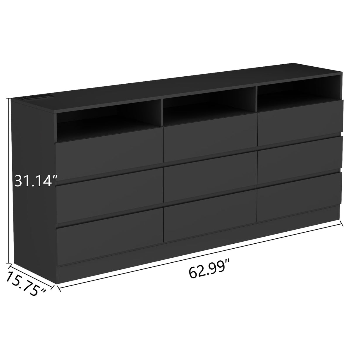 Black 9 Drawer Dresser with LED Lights & Power Outlet U435277