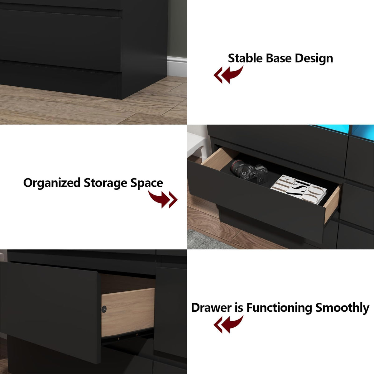 Black 9 Drawer Dresser with LED Lights & Power Outlet U435277