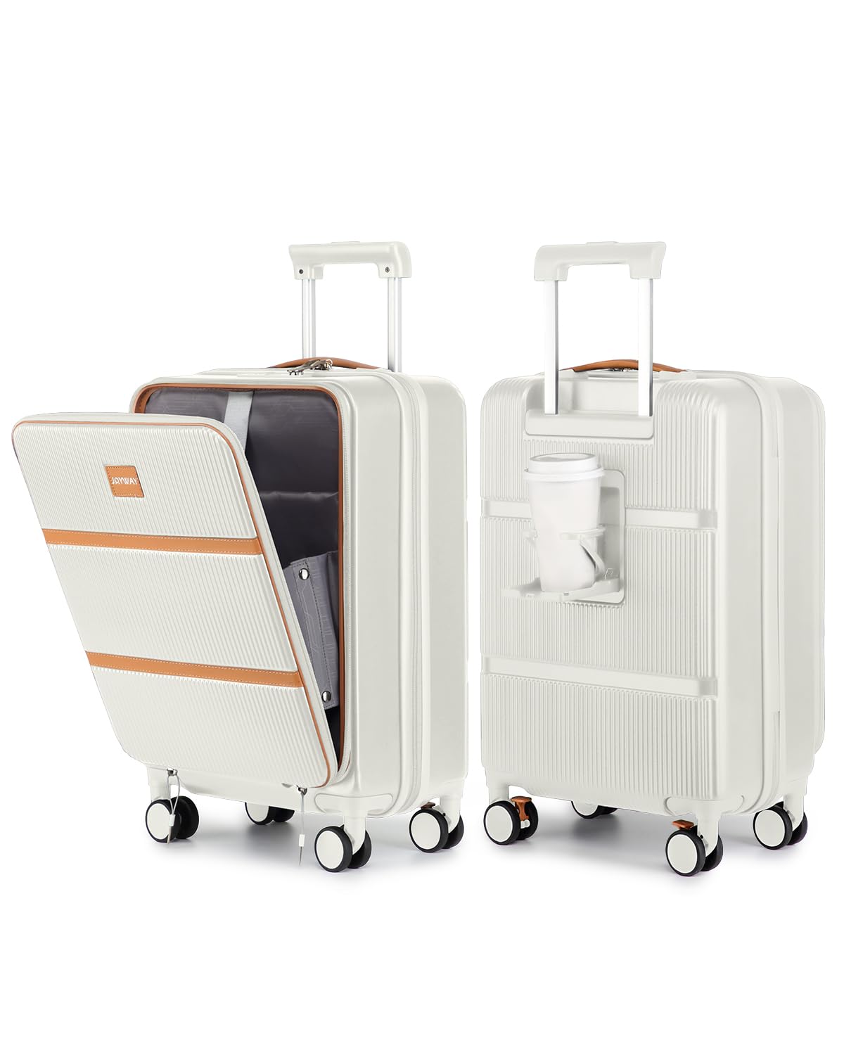 20 Inch Carry On Luggage with Front Pocket and Cup Holder, White H3983