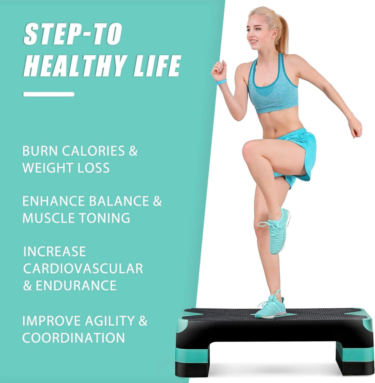 26.5 inch Aerobic Step Platform with 4 Risers N862