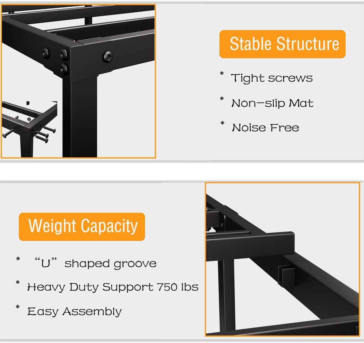 Queen Size Platform Bed Frame Steel Slat Support Black X11558