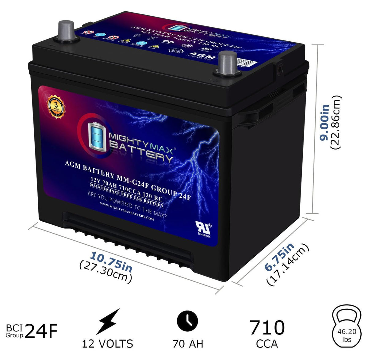 12V 70Ah AGM Replacement Battery L3764
