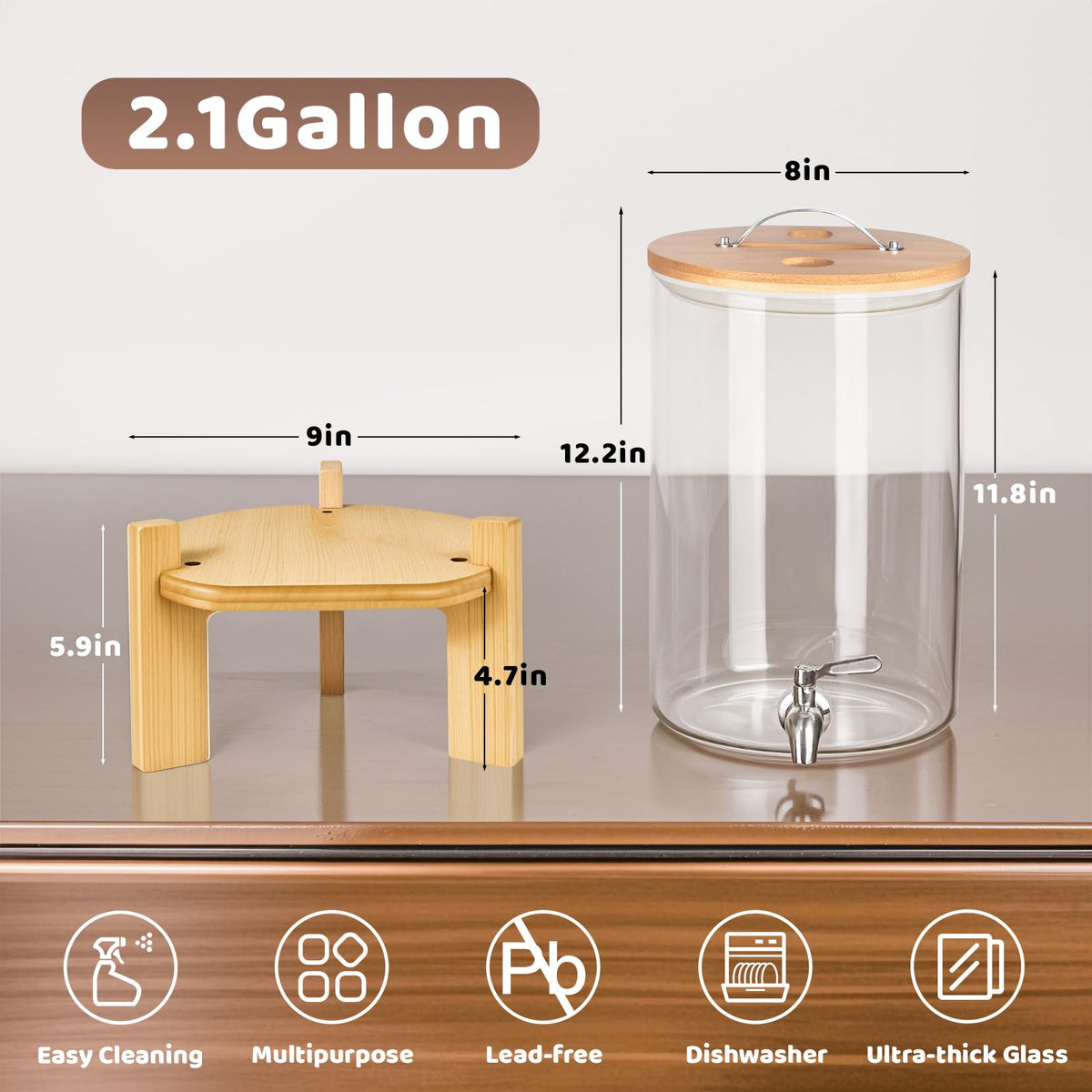 2.1 Gallon Glass Beverage Dispenser with Stand P305930
