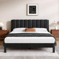 Full Size Metal Platform Bed Frame with Velvet Black Headboard and Footboard R83451