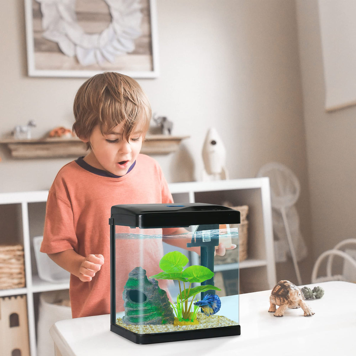 2 Gallon Self Cleaning Glass Betta Fish Tank with LED Light O37394