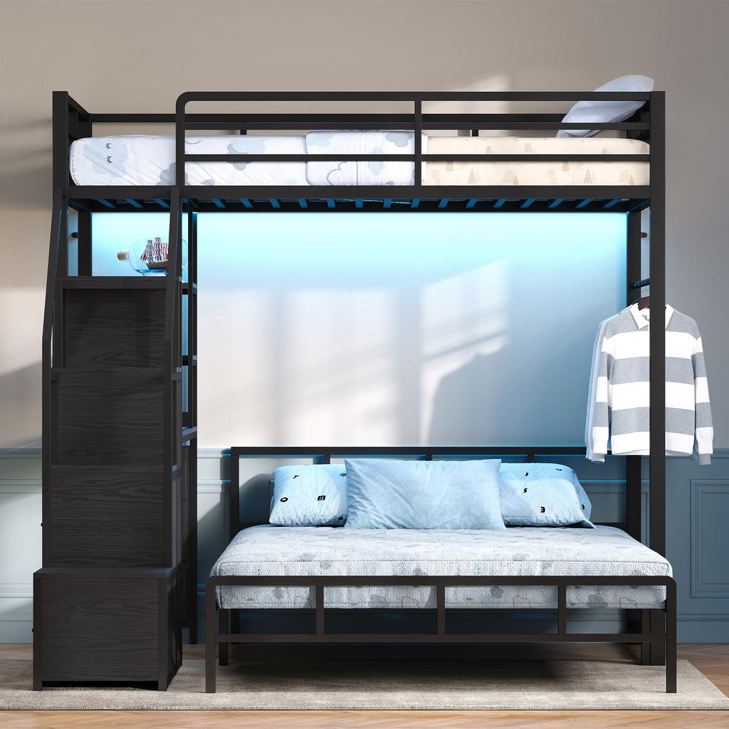 Black Twin Over Full Bunk Bed with Desk and Stairs C380852