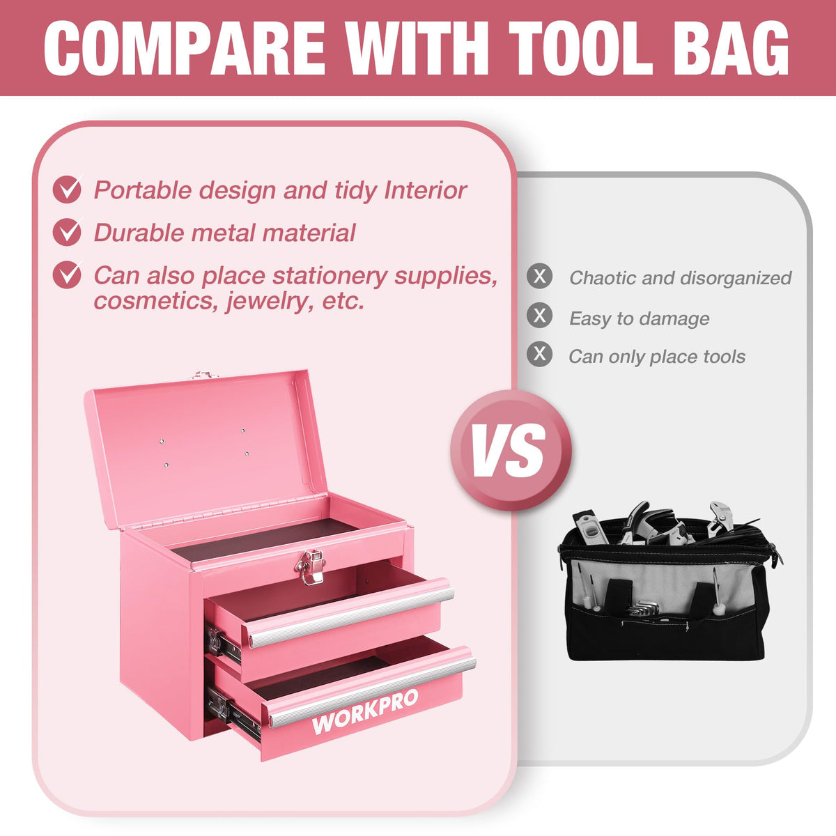 Portable Mini Metal Tool Box with 2 Drawers P904600