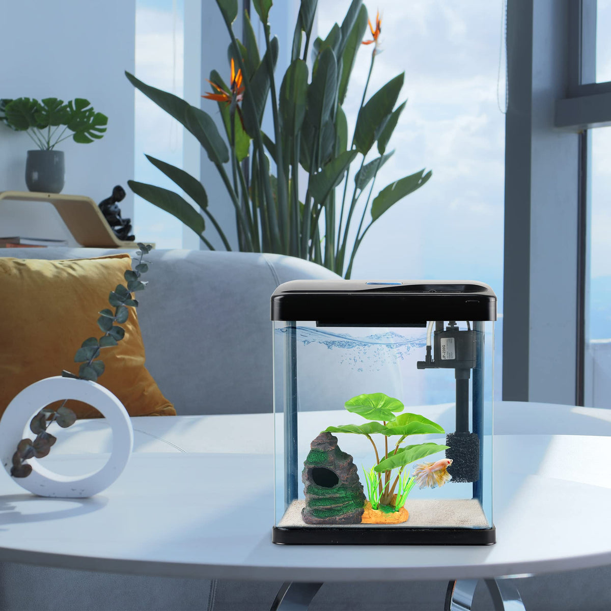 2 Gallon Self Cleaning Glass Betta Fish Tank with LED Light O37394