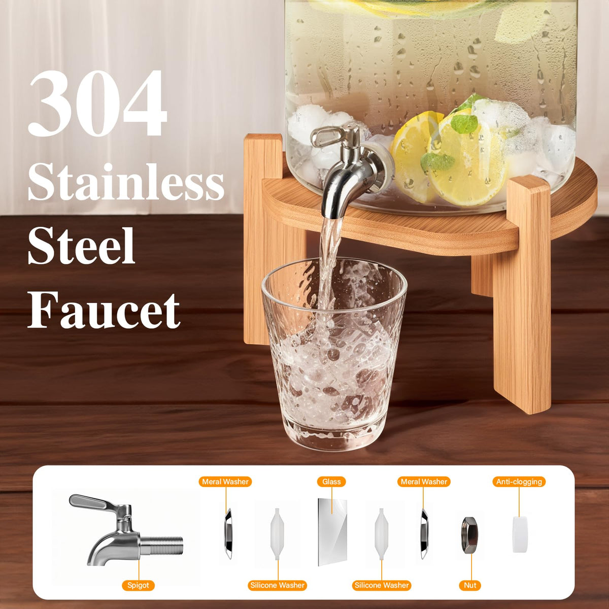 2.1 Gallon Glass Beverage Dispenser with Stand P305930