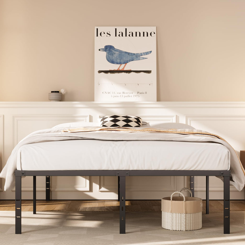 Queen Size Platform Bed Frame Steel Slat Support Black X11558