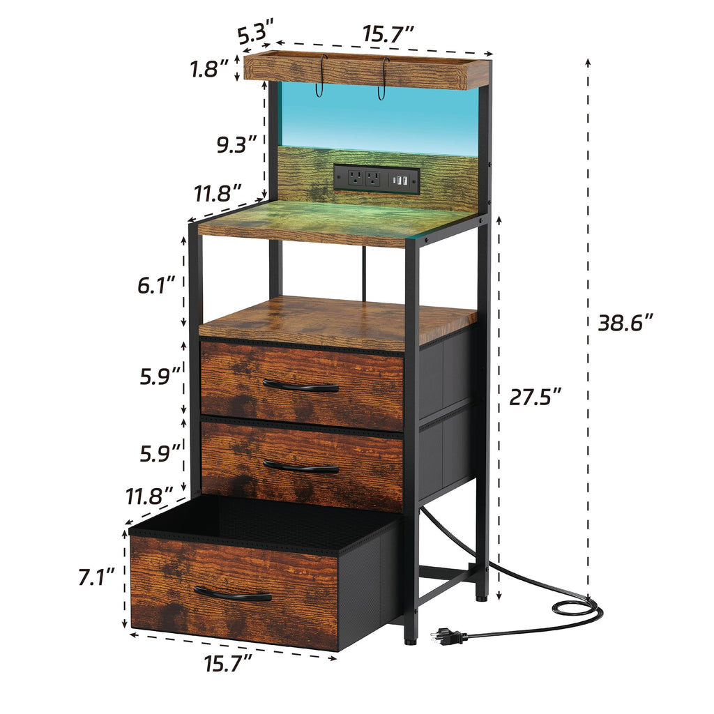Nightstand with Charging Station, 3 Fabric Drawers V470234