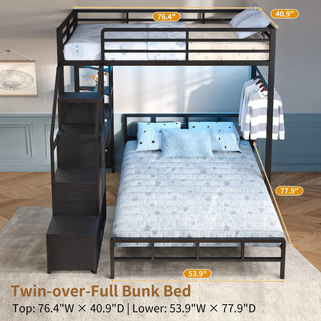 Black Twin Over Full Bunk Bed with Desk and Stairs C380852