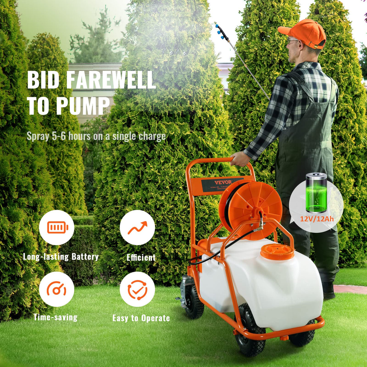 15 Gallon Battery Powered Garden Weed Sprayer with Surfactant V5786